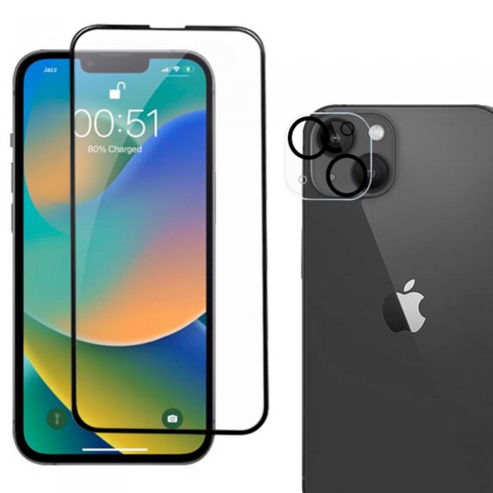 A-One Brand - [2-PACK] Skrmskydd iPhone 14 Plus Kameralinsskydd i Hrdat glas Svart