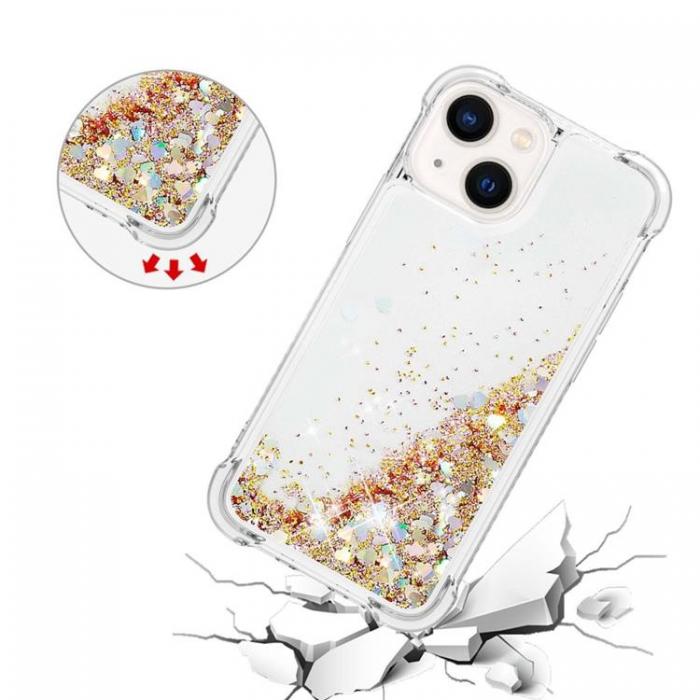 A-One Brand - iPhone 14 Skal Liquid Floating Glitter - Guld