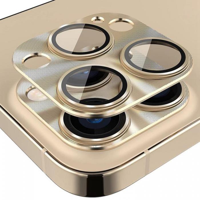 HAT PRINCE - ENKAY iPhone 14 Pro Max/14 Pro Kameralinsskydd i Hrdat glas - Guld