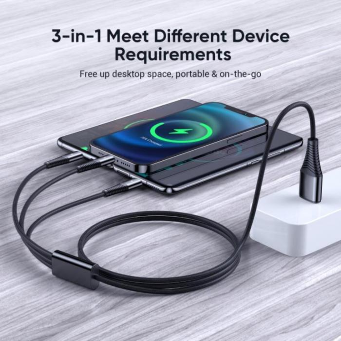 SiGN - SiGN 3in1 Kabel Lightning, USB-C, Micro-USB, 3A, 1.2m - Svart