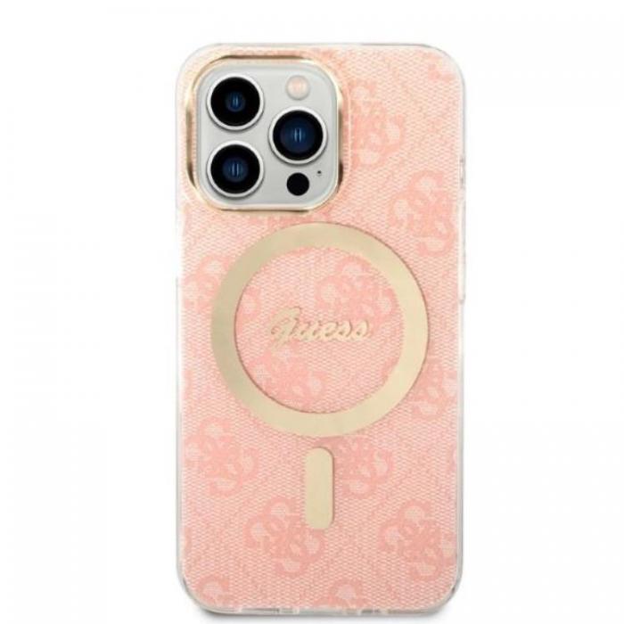 Guess - Guess iPhone 13 Pro Magsafe Skal 4G Print + Trdls Laddare - Rosa