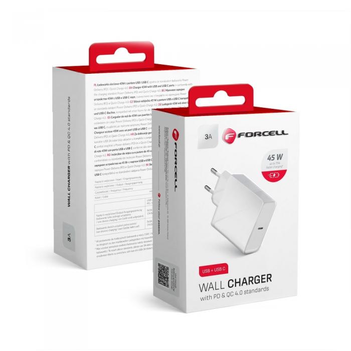 Forcell - Forcell Reseladdare med USB-C Socket 3A 45W PD and QC 4.0