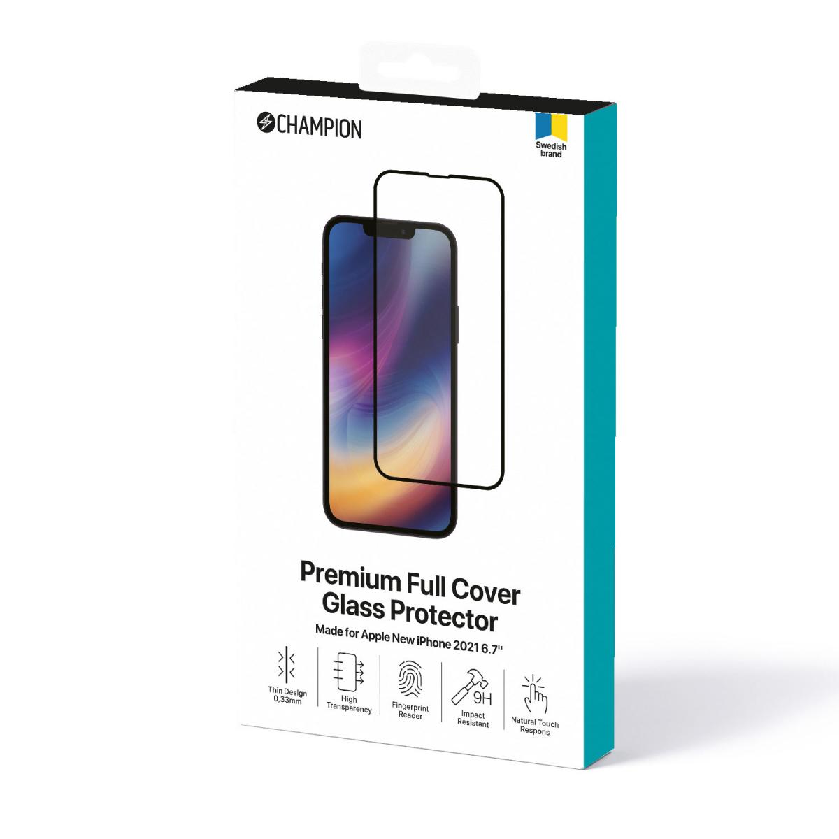 Champion - Champion Härdat Glas skärmskydd till iPhone 13 Pro Max - Svart