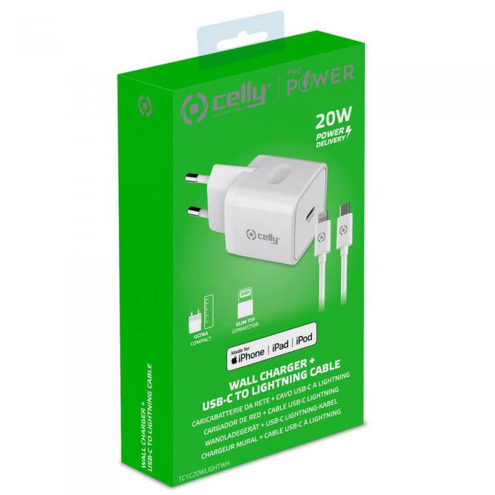 Celly - Celly - USB-laddare USB-C PD 20W + Lightningkabel