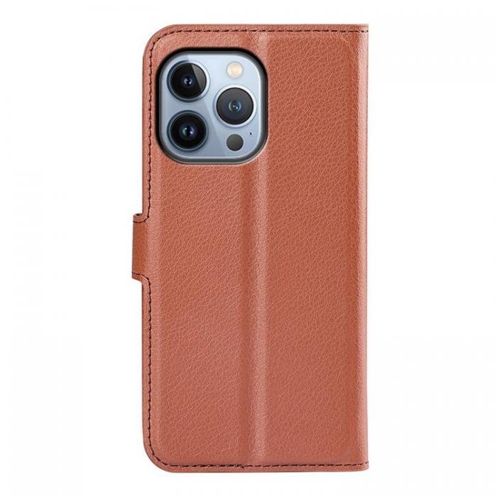 A-One Brand - Litchi Flip iPhone 14 Pro Max Plnboksfodral - Brun