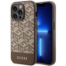Guess - Guess iPhone 14 Pro Mobilskal MagSafe GCube Stripes - Brun