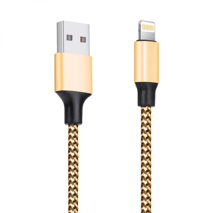 UTGATT5 - USB lightning nylonfltad Kabel 2 A 1 m Guld