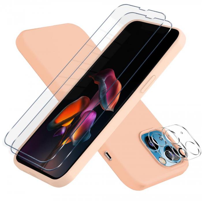 OEM - iPhone 13 Mini [5-PACK] 1 X Skal - 2 X Kameralinsskydd - 2 X Hrdat Glas - Rosa