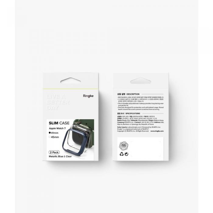 Ringke - Ringke Slim 2-Pack Skal Apple Watch 7/8 (41 mm) - Clear / Metallisk Bl