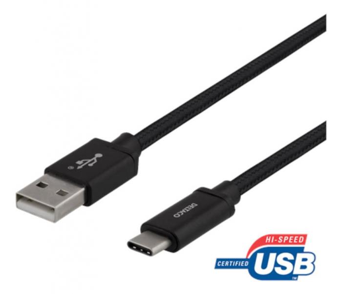 UTGATT1 - Deltaco USB-A till USB-C kabel 2m, fltad - Svart