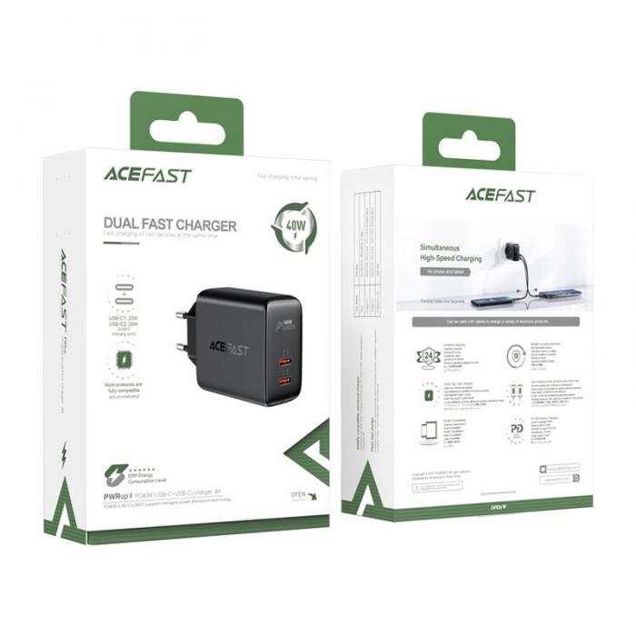 Acefast - Acefast PD Vggladdare 2x USB-C 40W - Svart