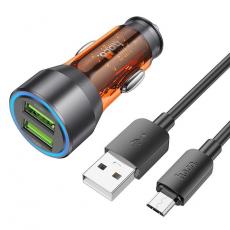 Hoco - Hoco Billaddare 2x USB-C/USB-A Med Kabel - Orange/Transparent