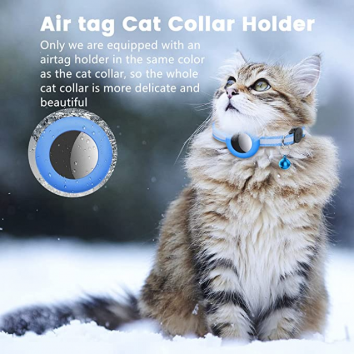 A-One Brand - Airtag Skal Silikon Cat Collar med Breakaway Bell - Bl