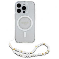 Guess - Guess iPhone 16 Pro Max Mobilskal MagSafe IML Glitter Med Strap - Clear