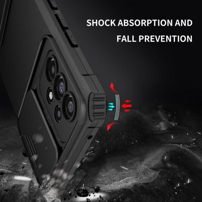 A-One Brand - Galaxy A12 4G Skal Kickstand Kameraskydd Slide - Svart
