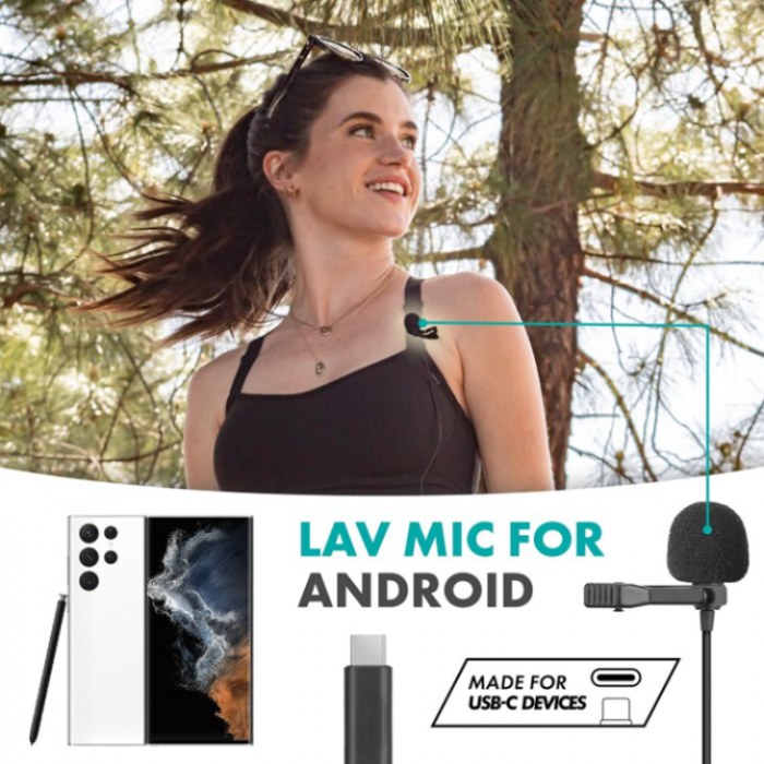 Lavalier - Lavalier Wired Omnidirectional Typ-C Clip On Mikrofoner - Svart