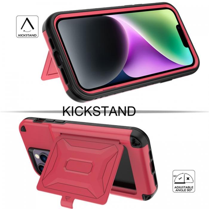 A-One Brand - iPhone 14 Skal Korthllare Mirror Kickstand - Rd