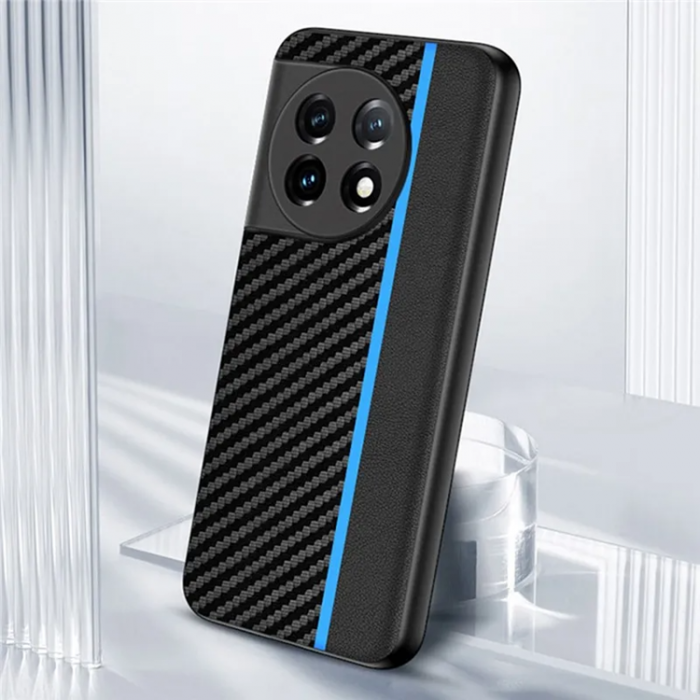A-One Brand - OnePlus 11 5G Mobilskal Carbon Fiber PU-Lder - Bl