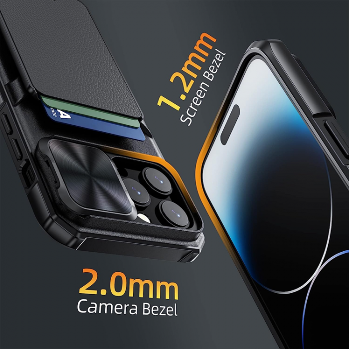 A-One Brand - iPhone 14 Pro Max Mobilskal Korthllare Kamera Slider - Svart
