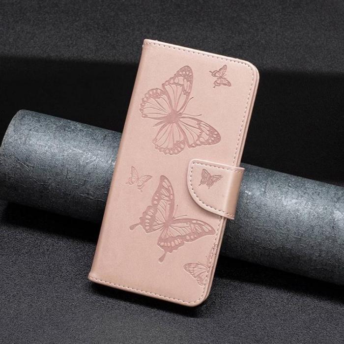 A-One Brand - iPhone 14 Pro Plnboksfodral Butterflies Imprinted - Rosa Guld