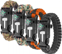 A-One Brand - [2-PACK] Överlevnadsarmband Paracord l kompass, visselpipa, flintbrandstartare