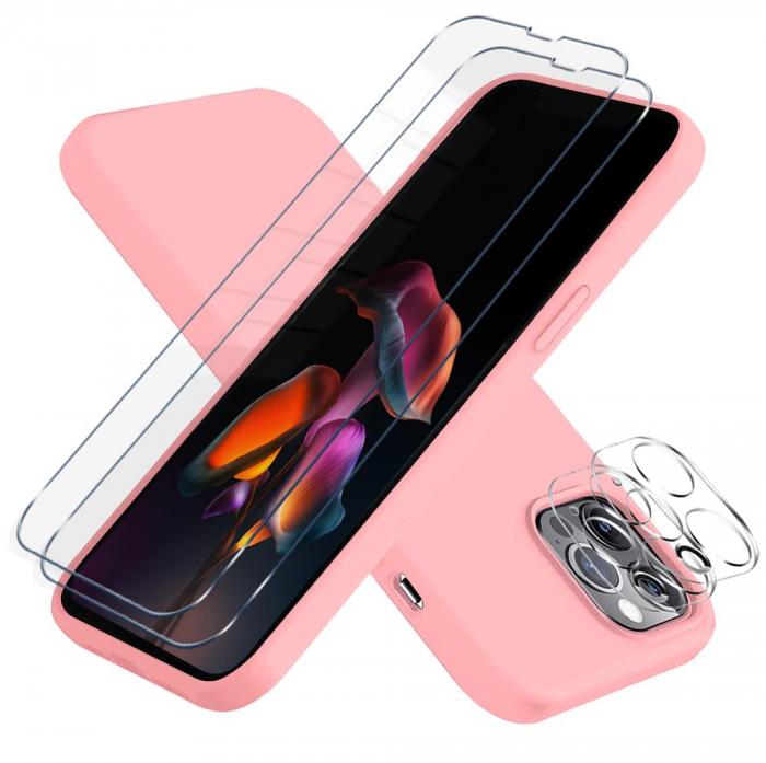 OEM - iPhone 13 Pro [5-PACK] 1 X Skal - 2 X Kameralinsskydd - 2 X Hrdat Glas - Rosa