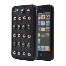 A-One Brand - Studded leather pattern FlexiSkal till Apple iPhone 4S/4 (Dot Skulls)