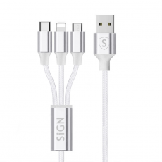 SiGN - 3in1 Kabel 0,25m - Lightning, USB-C, Micro-USB 5V, 3A - Vit