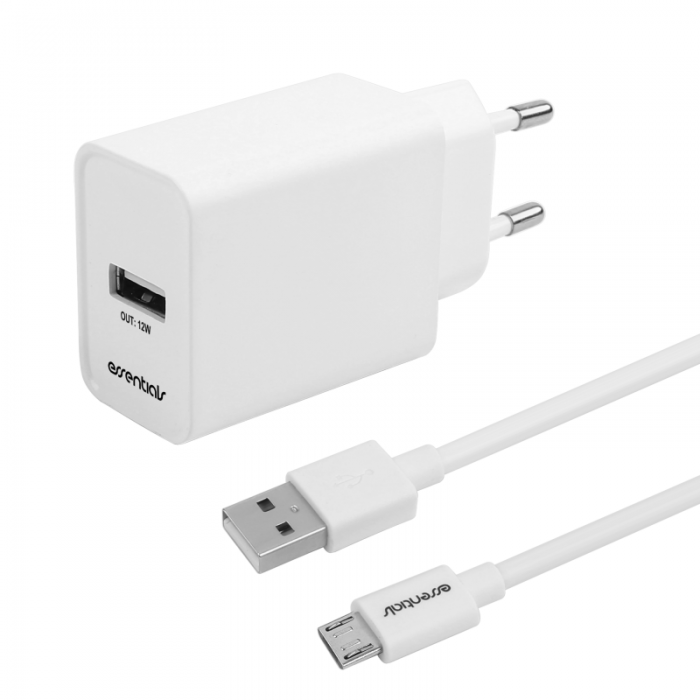 UTGATT1 - Essentials Vggladdare 12W USB-A Micro USB Kabel 1m - Vit
