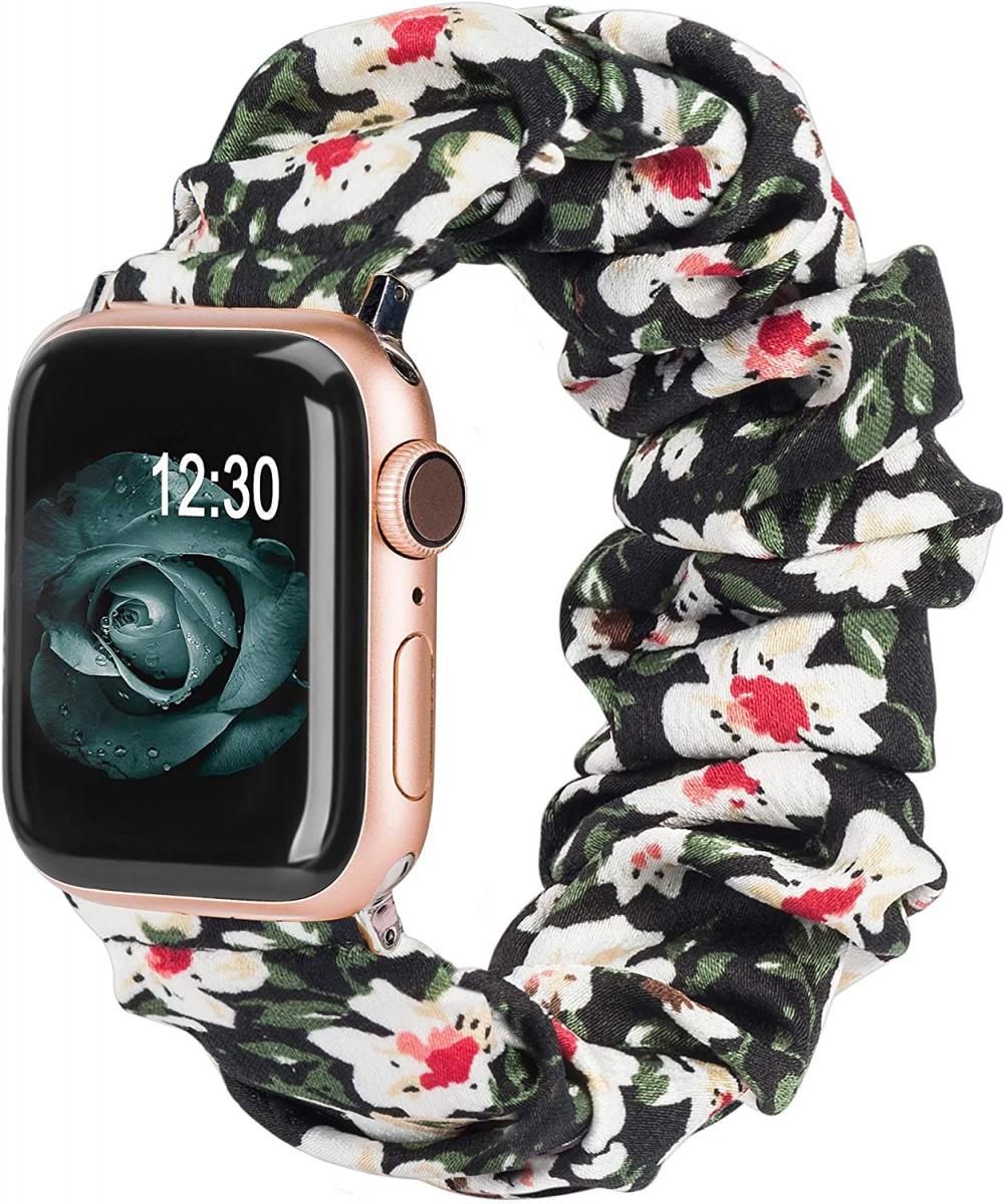 A-One Brand - Armband Scrunchie Apple Watch 1/2/3/4/5/6/SE 42/44mm Liljeblomma