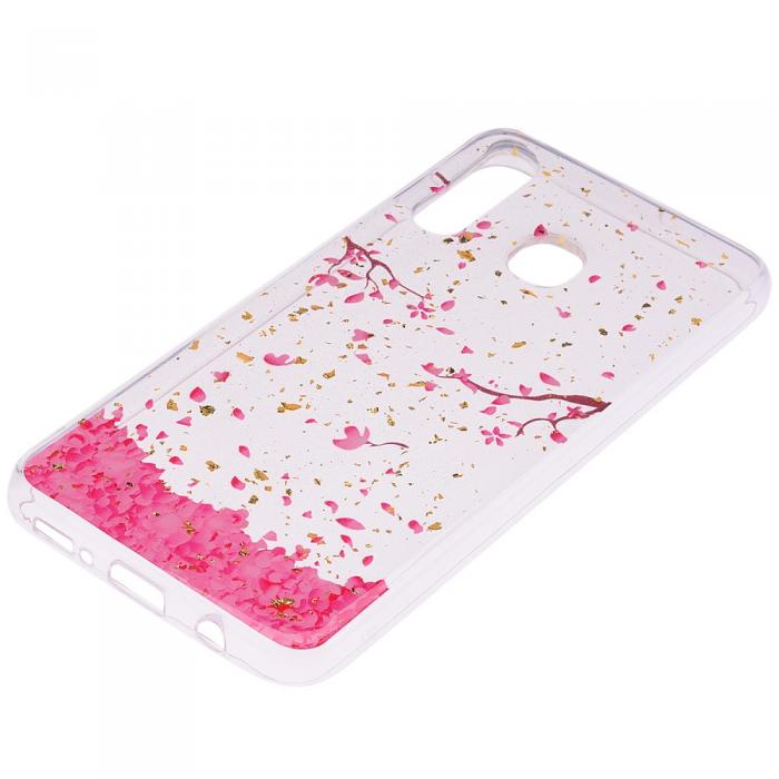 UTGATT1 - Glitter Mobilskal till Samsung Galaxy A50 - Rosa Blommor