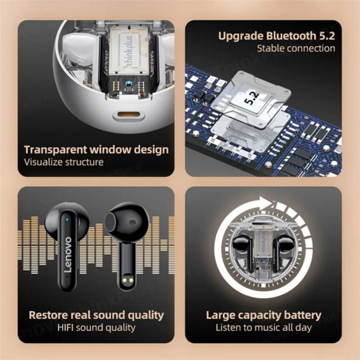 Lenovo - LENOVO ThinkPlus LP8 Pro TWS Trdls Hrlurar Bluetooth - Svart