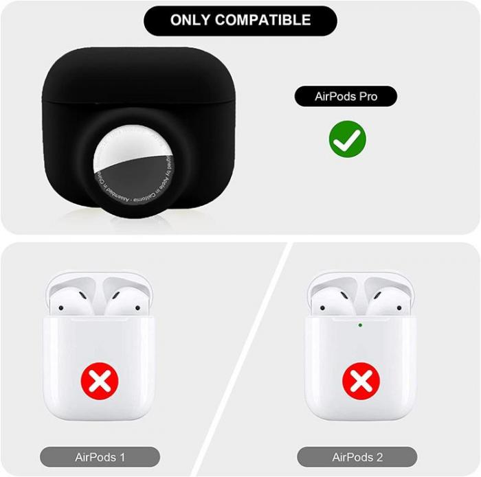 A-One Brand - 2-in-1 Silicone Skal Airpods Pro med Airtag - Svart