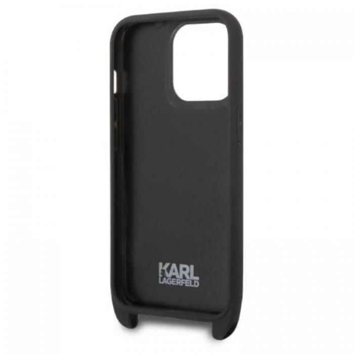 KARL LAGERFELD - Karl Lagerfeld iPhone 14 Pro Skal med halsband Plaque Logo Strap - Svart