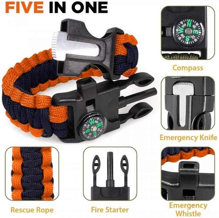 A-One Brand - [4-PACK] verlevnadsarmband Paracord l kompass, visselpipa, flintbrandstartare