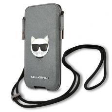 KARL LAGERFELD - Karl Lagerfeld Saffiano Ikonik Choupette Head 6.7" Halsbandsfodral - Grå