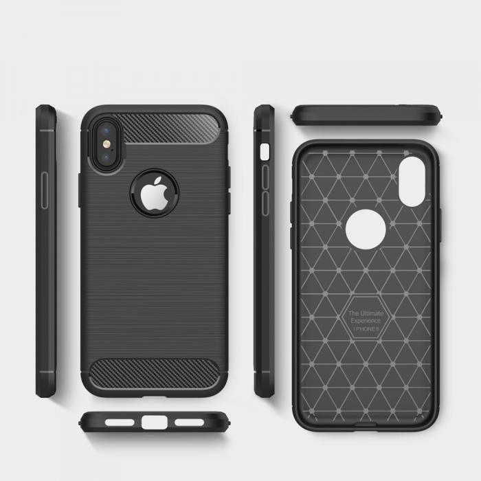 A-One Brand - Carbon Fiber Brushed Mobilskal till iPhone XS / X - Bl