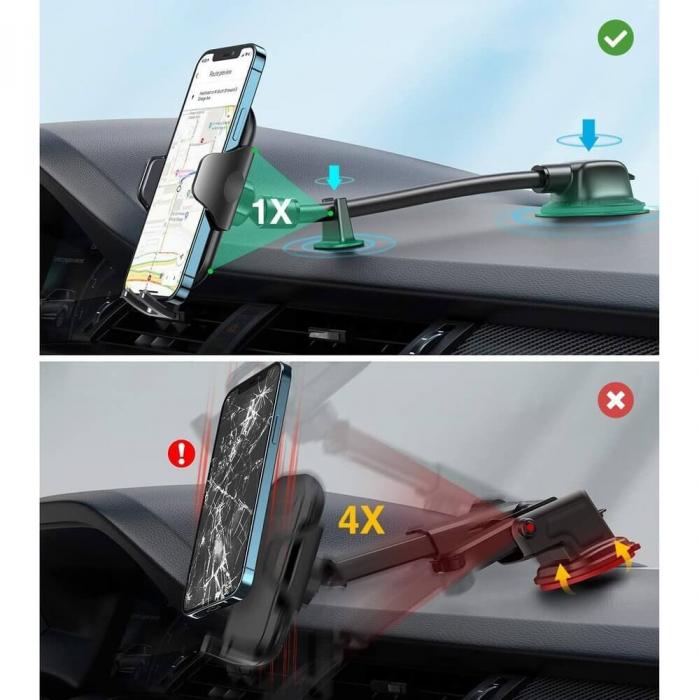 UTGATT4 - Joyroom mechanical long arm car phone holder dashboard Svart