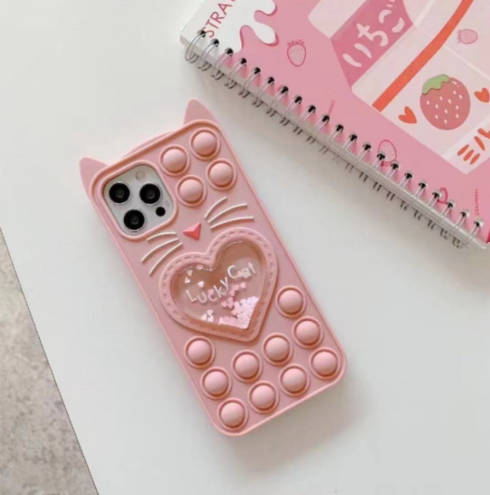 UTGATT5 - Love Cat Pop it Fidget Skal iPhone 7/8/SE 2020 - Pink