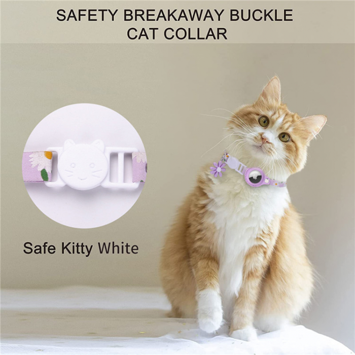 A-One Brand - Airtag Skal Flower Print Cat Collar PU Anti-Lost - Rosa