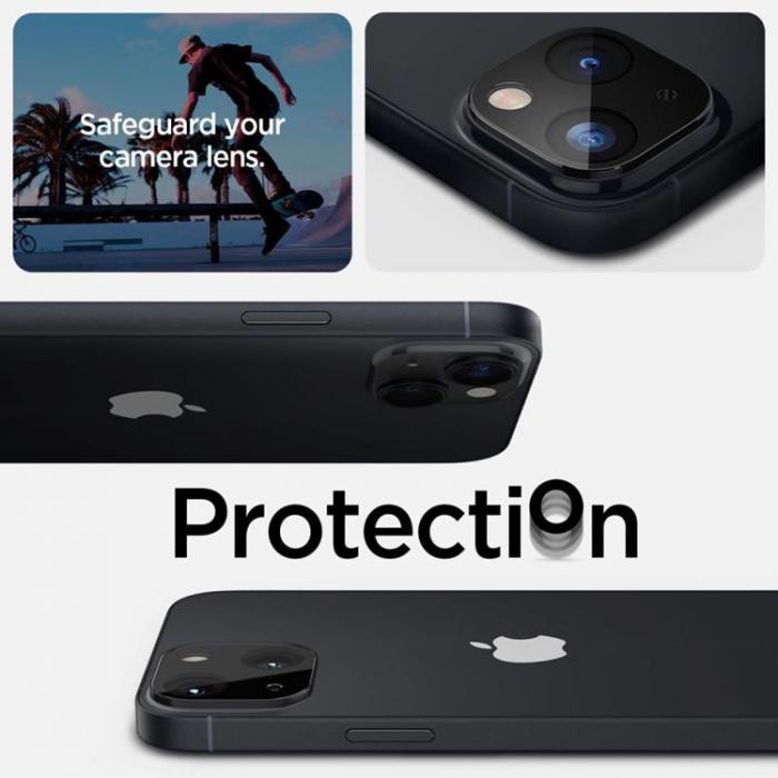 UTGATT1 - Spigen [2-Pack] iPhone 14/14 Plus KameraLinsskydd i Hrdat Glas - Svart