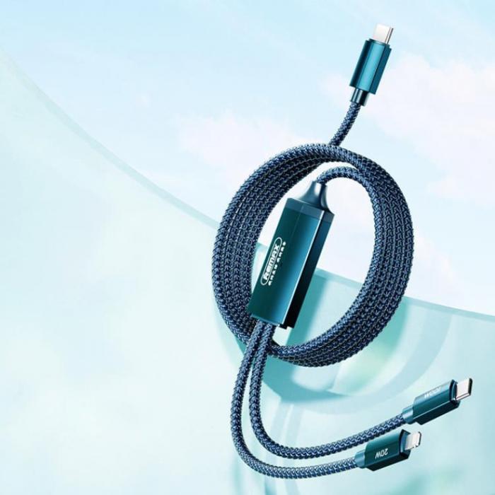 Remax - REMAX 2in1 USB-C till USB-C, Lightning Kabel 100W 1m - Bl