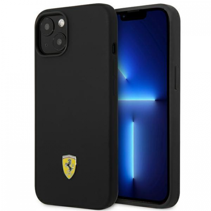 Ferrari - Ferrari iPhone 14 Skal Silicone Metal Logo - Svart