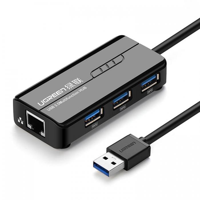 Ugreen - Ugreen Hub 3x USB-A Ntverksadapter - Svart