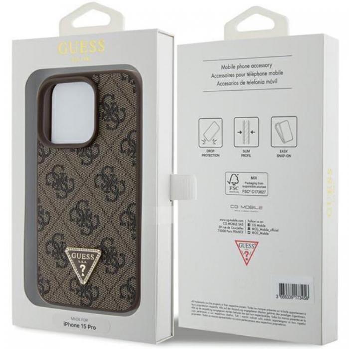 Guess - Guess iPhone 15 Pro Max Mobilskal 4G Triangle Strass - Brun