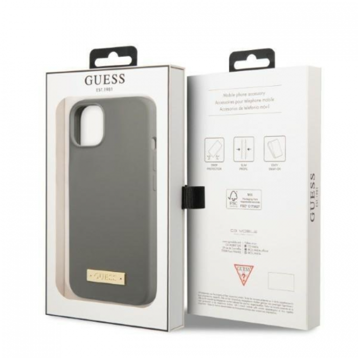 Guess - Guess iPhone 13 Mini Skal MagSafe Silicone Logo Plate - Gr