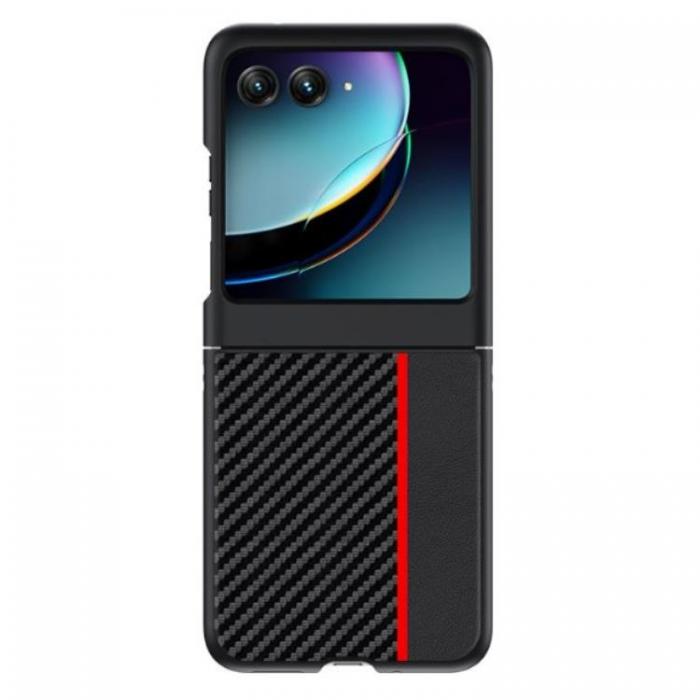 A-One Brand - Motorola Rzar 40 Ultra Mobilskal Carbon Fiber Lder - Gul