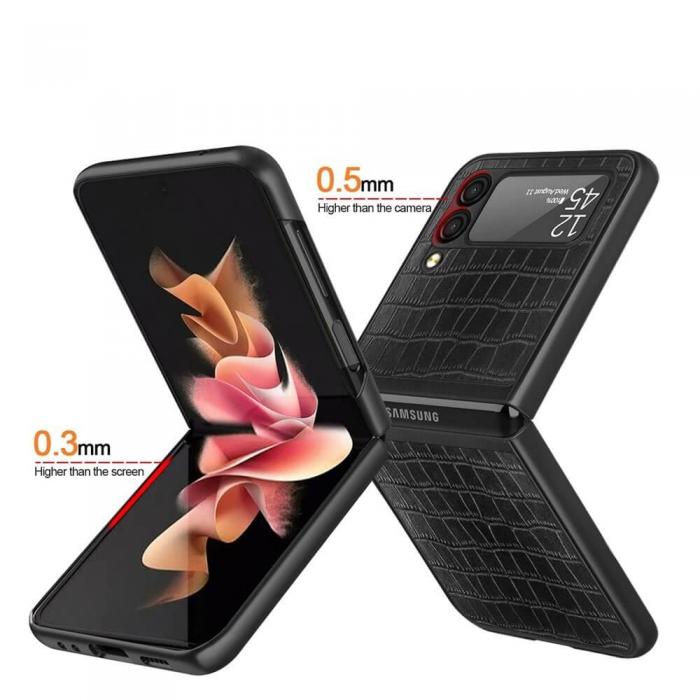 A-One Brand - Croco Leather Mobilskal till Samsung Galaxy Z Flip 3 - Svart