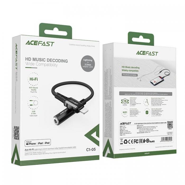 Acefast - Acefast MFI Lightning Ljud Kabel 3.5 mm Minijack 18 cm - Svart