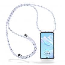 CoveredGear-Necklace - Boom Huawei P30 mobilhalsband skal - White Stripes Cord